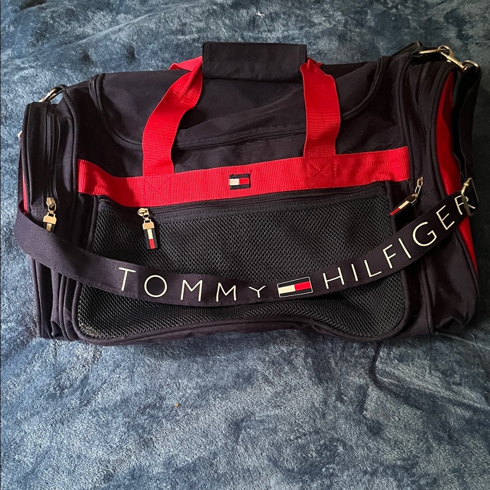 Tommy Hilfiger Black and Red Duffel Bag